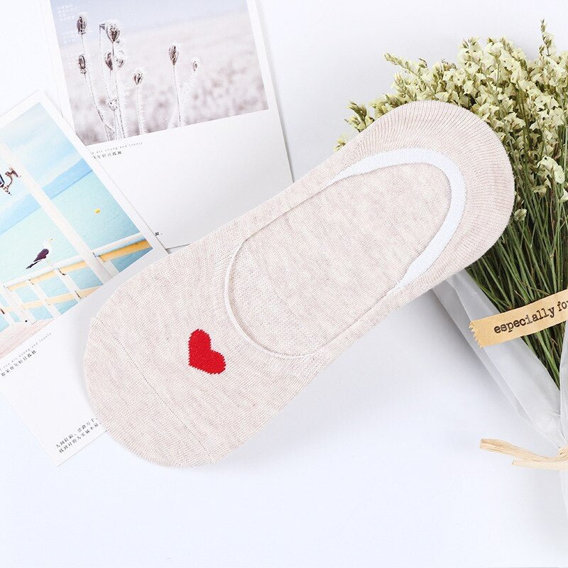 Sock Slippers Womens Cotton Soft Solid Heart Kawaii Invisible High Elasticity Breathable Womens Deodorant Lovely Anti-skid Chic