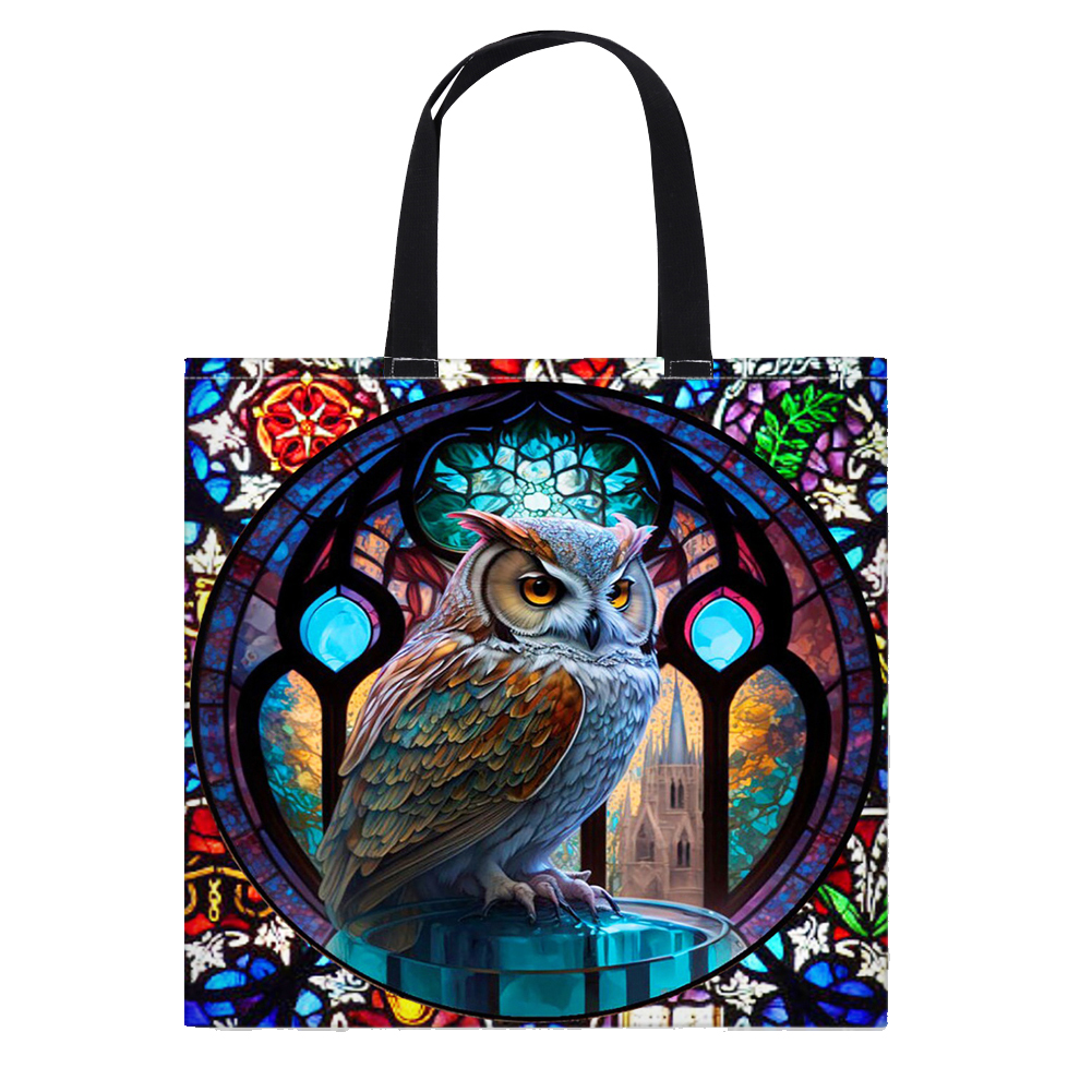 Canvas Carrying Bag Owl Pattern Embroidery Handbag Art Crafts