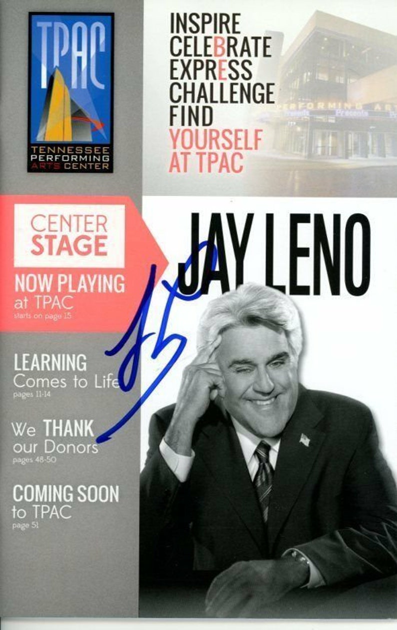 Jay leno signed autographed tpac nashville magazine program