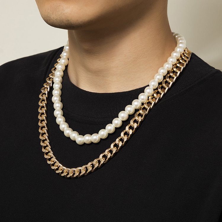 Double Layer Metal Pearl Necklace