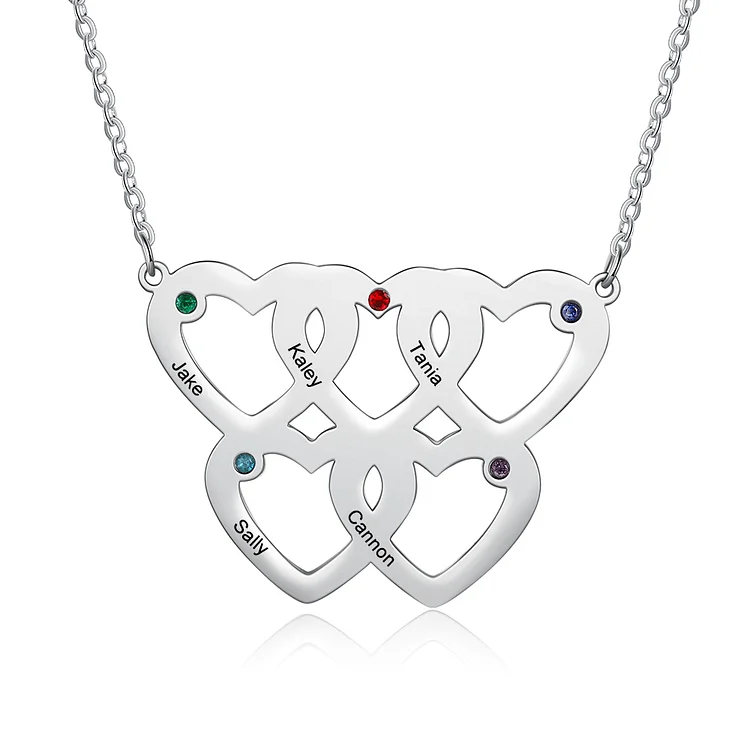 Personalized Heart Necklace with 5 Birthstones Engraved 5 Names Gifts for Mom