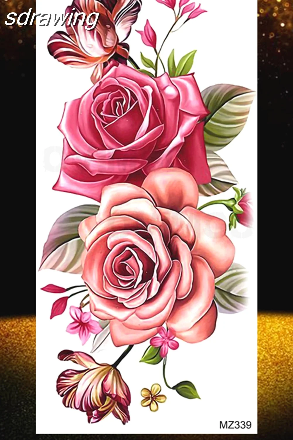  Black Rose Flower Temporary Tattoos Fake Waterproof Tatoo Body Art Arm Leg Floral Peony Bloosom Tattoo Stickers Makeup 928-0