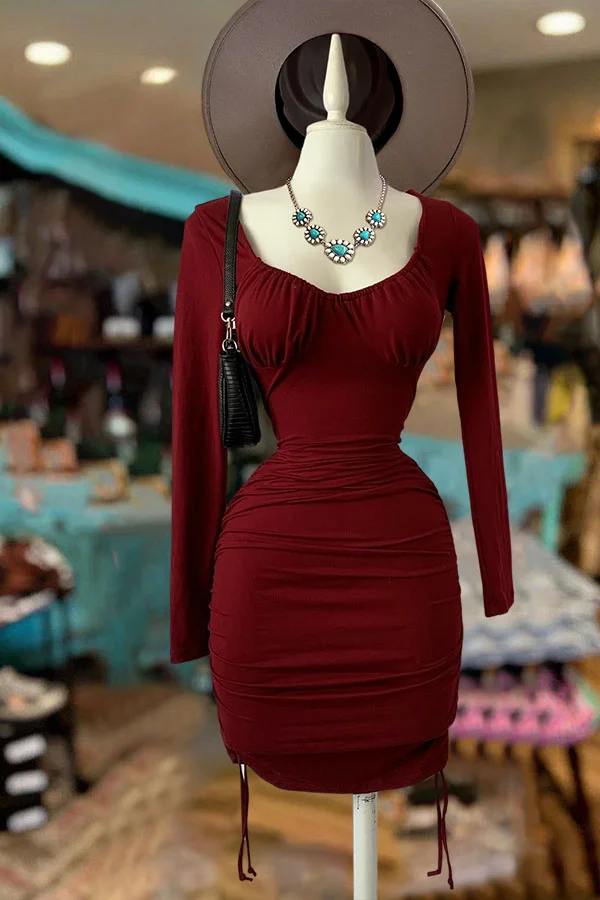 Sexy Pleated Square Neck Dress