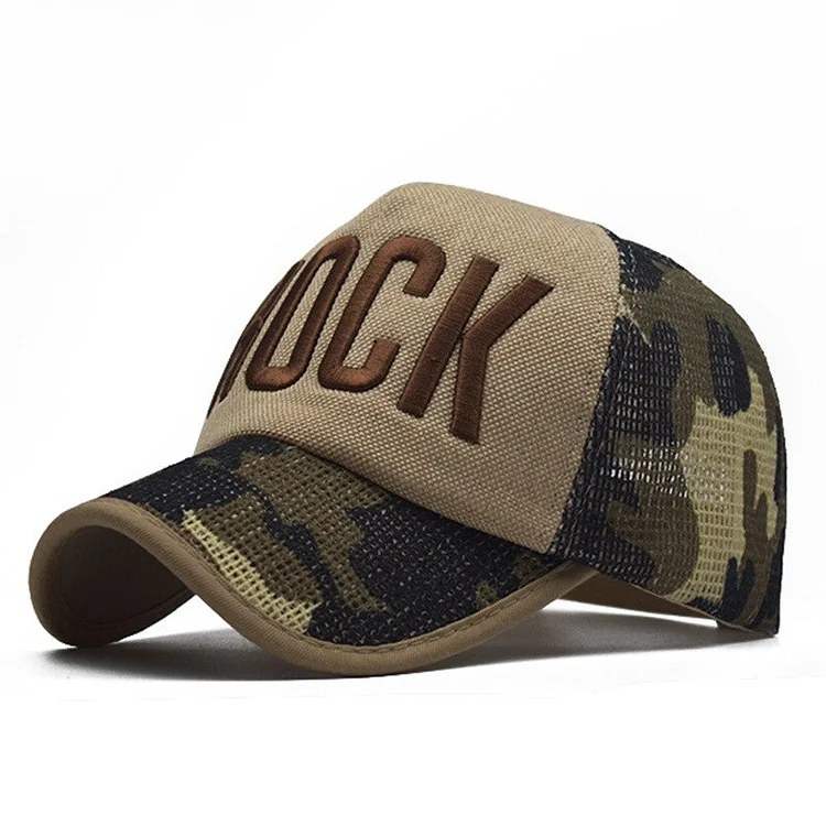 Men Rock Hip Hop Baseball Cap embroidery ROCK Letter Camouflage mesh Breathable Sun Hats For Party Outdoor Sports hat