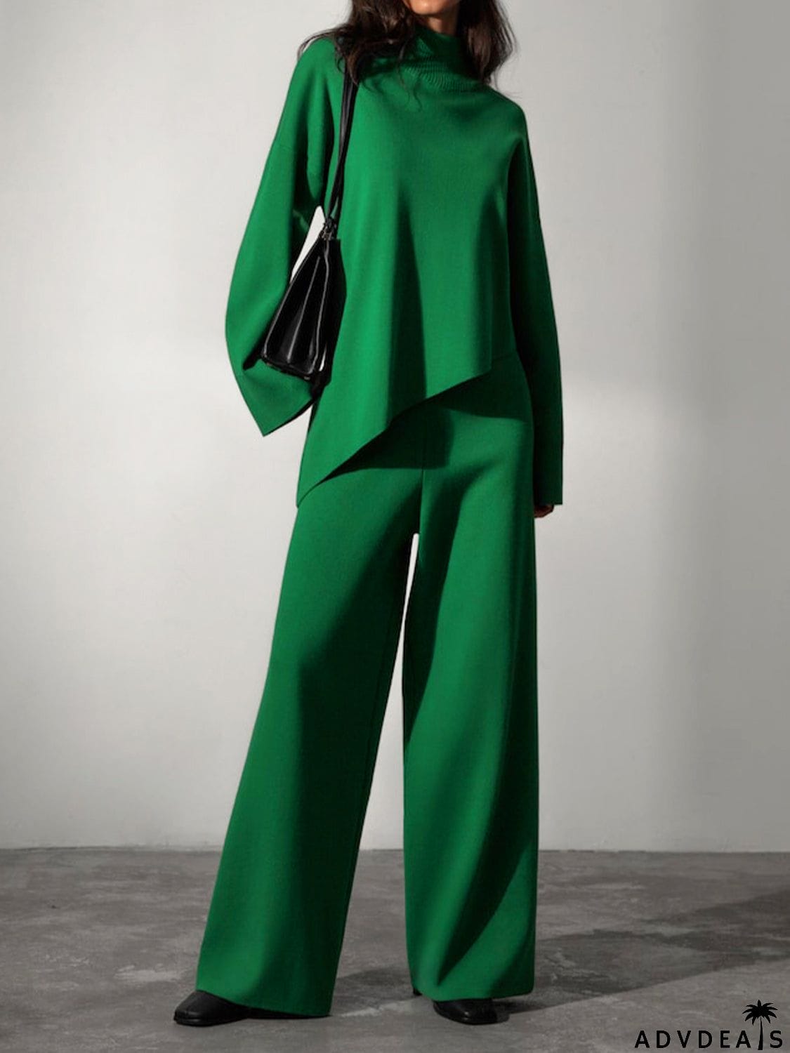 Asymmetrical Hem Knit Top and Pants Set