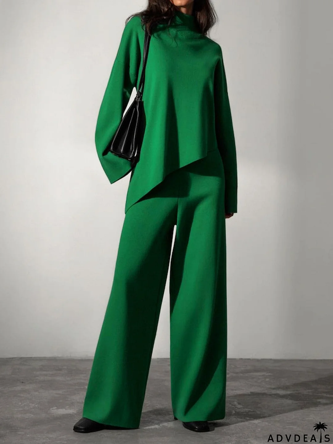 Asymmetrical Hem Knit Top and Pants Set