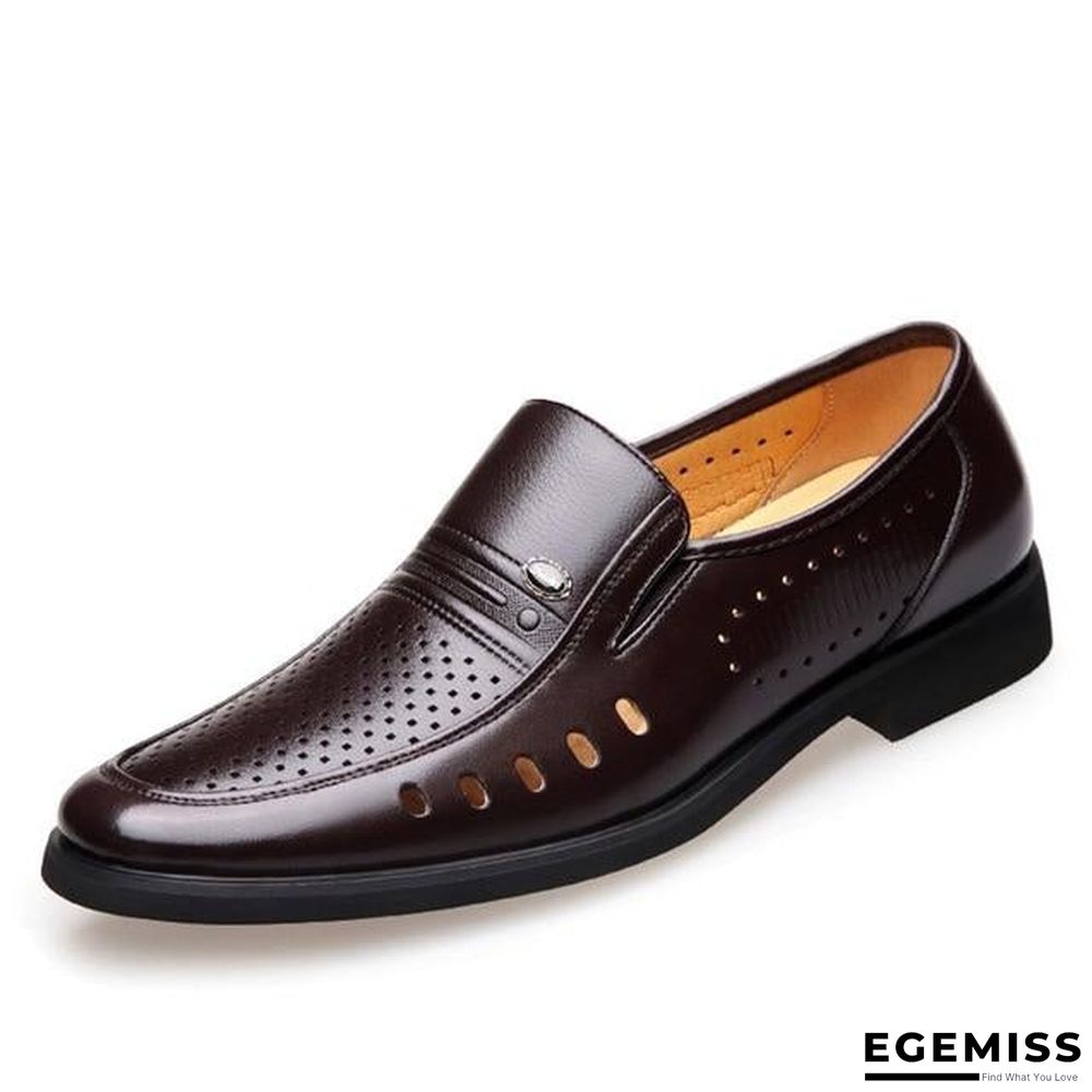 Men's Breathable Slip-On Hollow Leather Classic Business Wedding Shoes Flat Shoes | EGEMISS