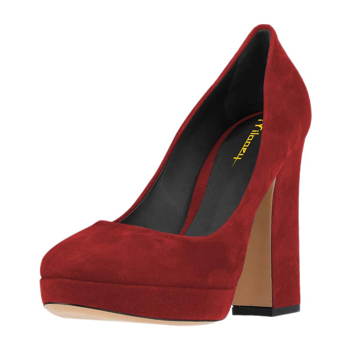 Red Vegan Suede Slip-On Round Toe Chunky Heel Platform Pumps Shoes Nicepairs