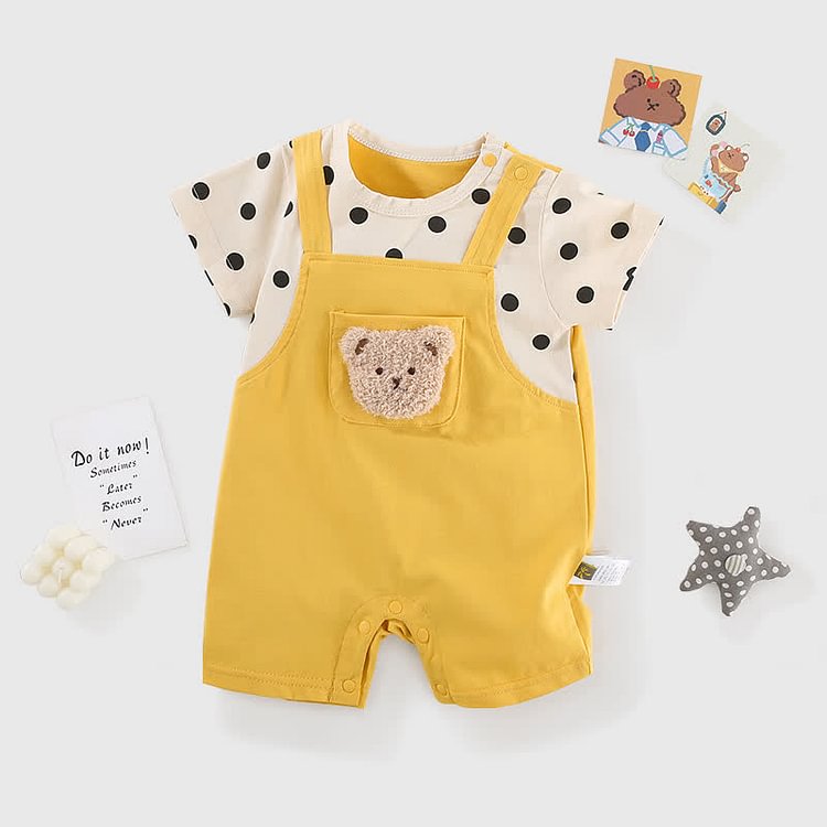 Baby Bear Dot Splicing Romper