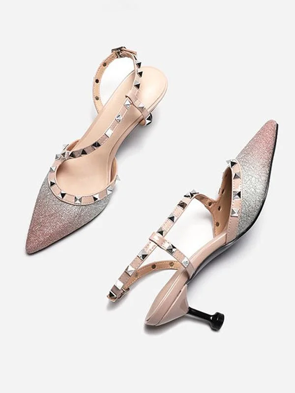 Fashion pointed gradient rivet toe cap stiletto heel high-heeled sandals