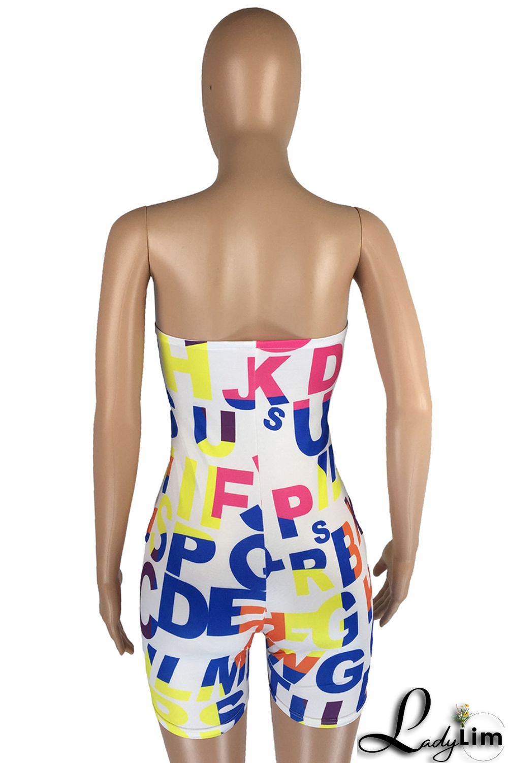 White Fashion Sexy Letter Print Backless Strapless Skinny Romper