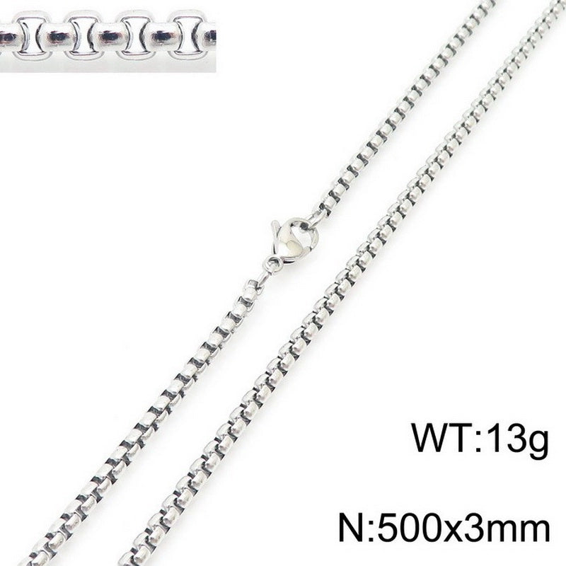 Fashion Classics Square Pearl Chain Men’s And Women’s Titanium Steel Necklace