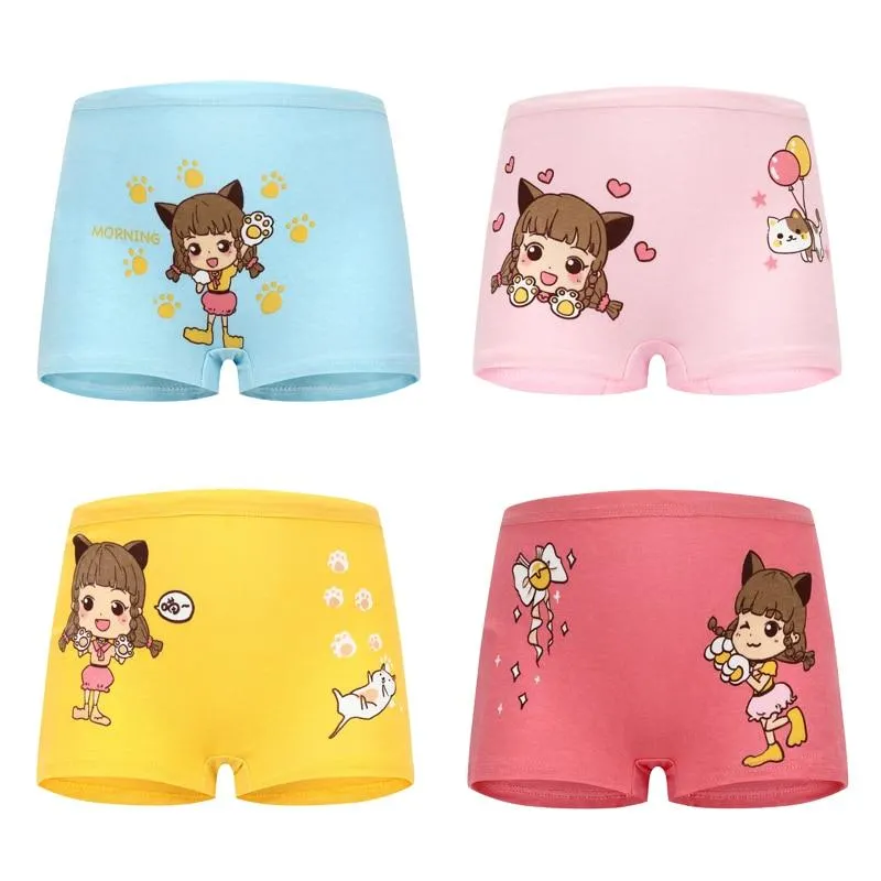 4 Pieces/Lot 2-12Y Children Underwear High Quality Cotton Girls Panties Cute Cat Pattern Kids Boxer Briefs Child Soft Girl Pants