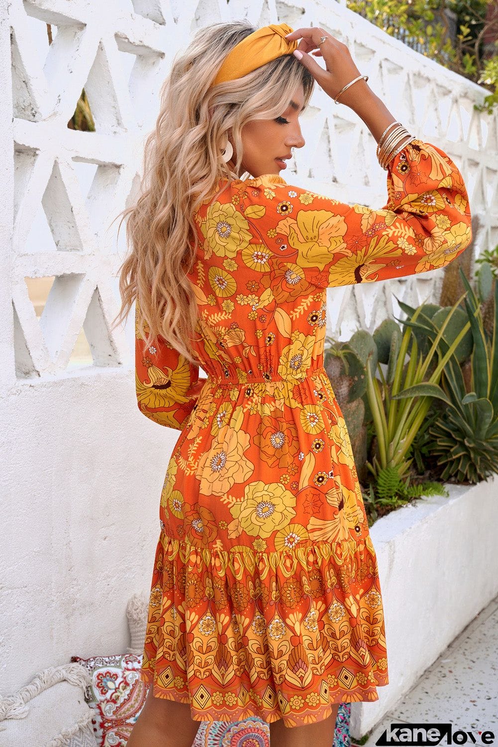 Floral Antique Brass Buttoned Boho Dress
