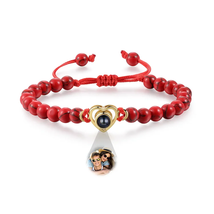 Kettenmachen Personalisiertes Foto Herz Projektion Handseil Armband mit Rot Perle