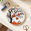 Halloween Pumpkin Night Long Stitch DIY Stamped Embroidery Kit for Adults Beginners Craft Lovers Gift Cross Stitch Kit 24x24cm with 15cm Embroidery Hoop