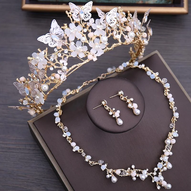 Luxury Crystal Beads Pearl Butterfly Jewelry Set