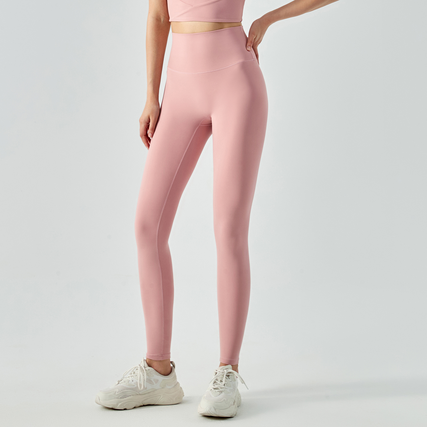 Buy Hergymclothing Clay Pink no camel toe slim fit wide waist bubble peach super stretch tummy control non see through nylon gym yoga pants online