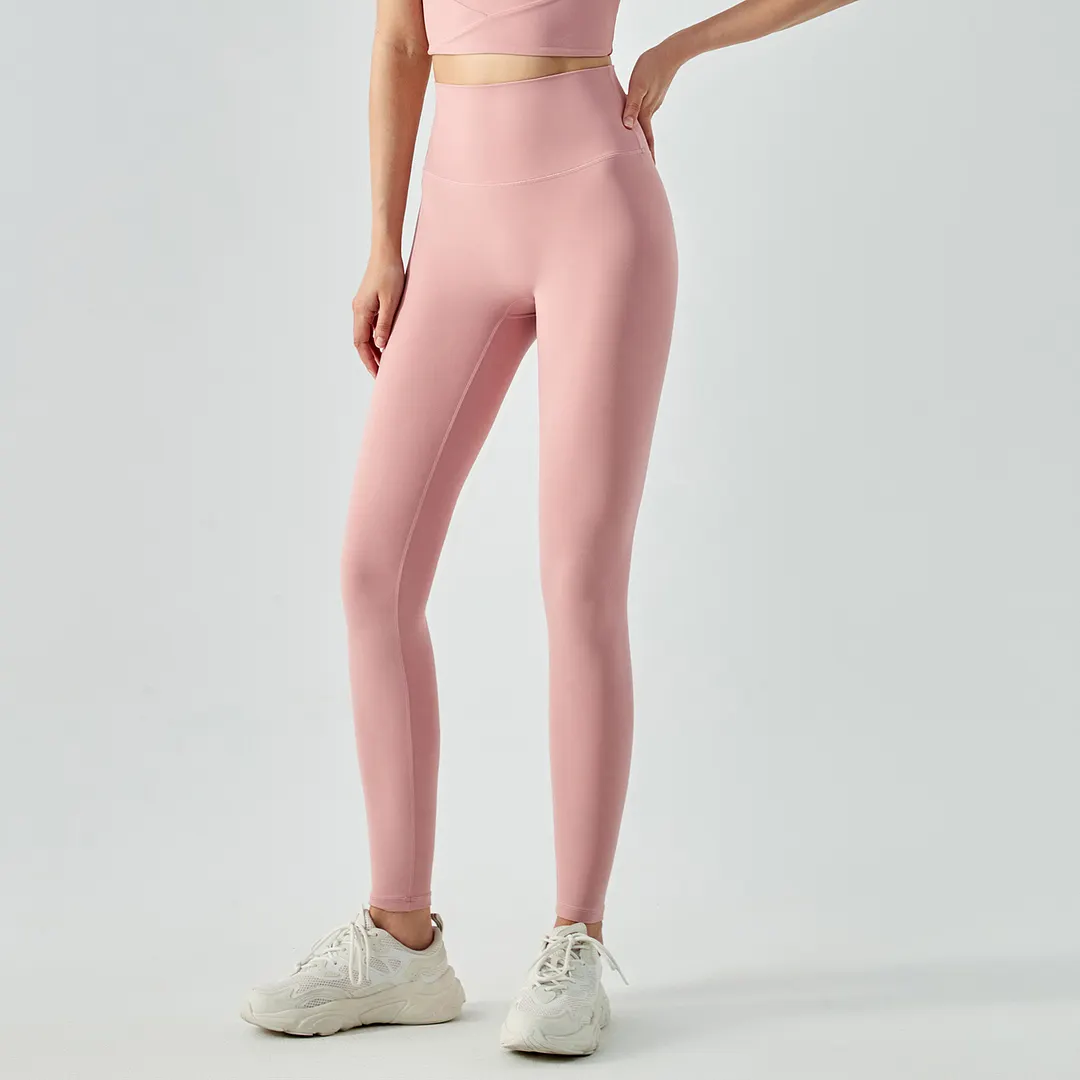 Buy Hergymclothing Clay Pink no camel toe slim fit wide waist bubble peach super stretch tummy control non see through nylon gym yoga pants online