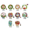 DIY Diamond Painting Hanging Christmas Flower Wreath With Lamp String Kit Home Door Decor