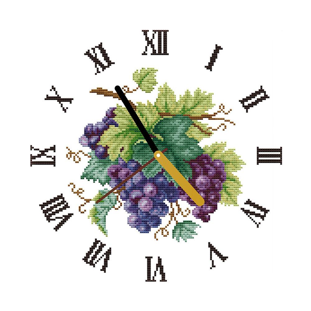 

Purple Grape Clock - 14CT Stamped Cross Stitch - 33*33cm, 501 Original