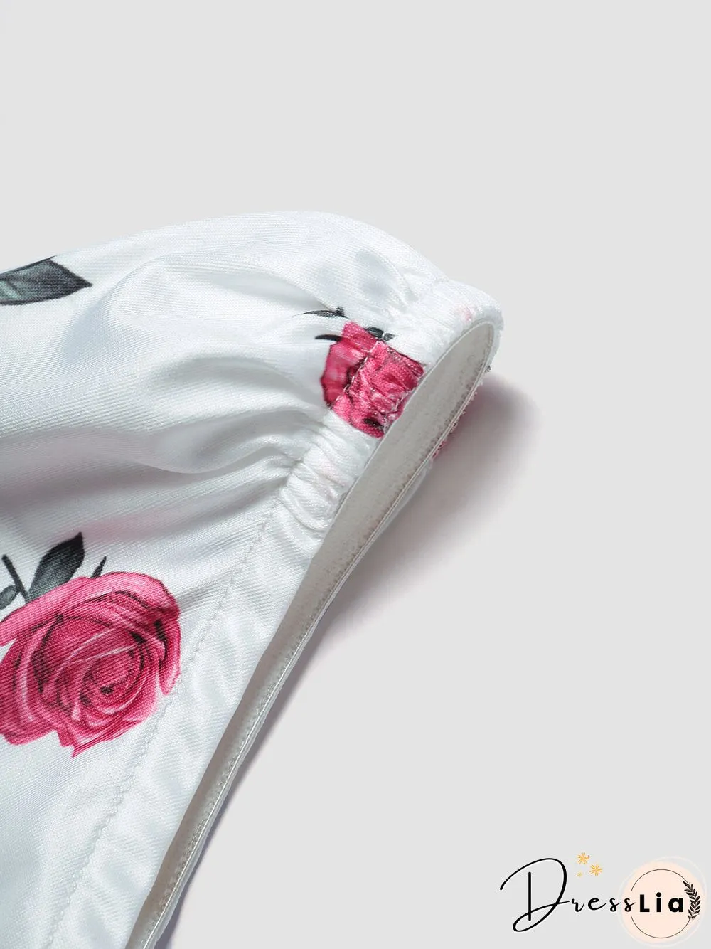 Floral Print Open Back Puff Sleeve Square Collar Crop Top