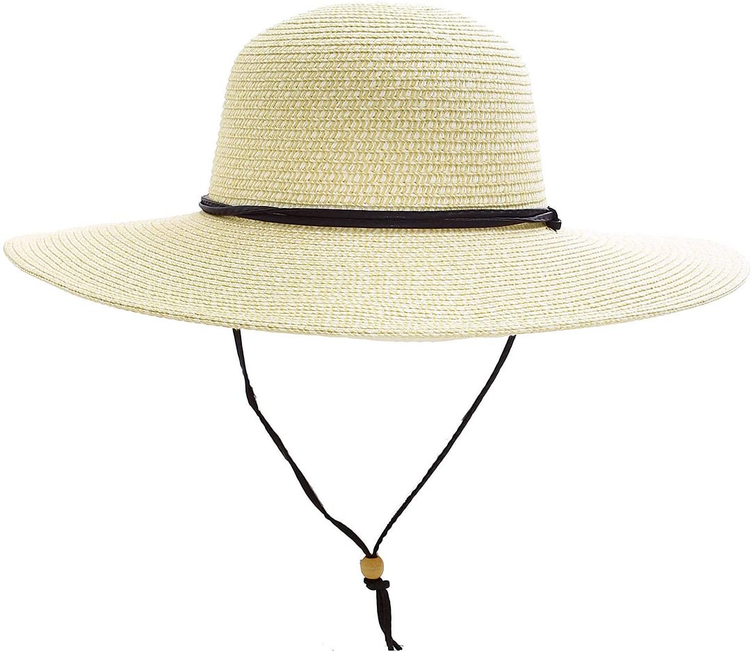 Women's UPF 50+ Wide Brim Braided Straw Sun Hat with Lanyard