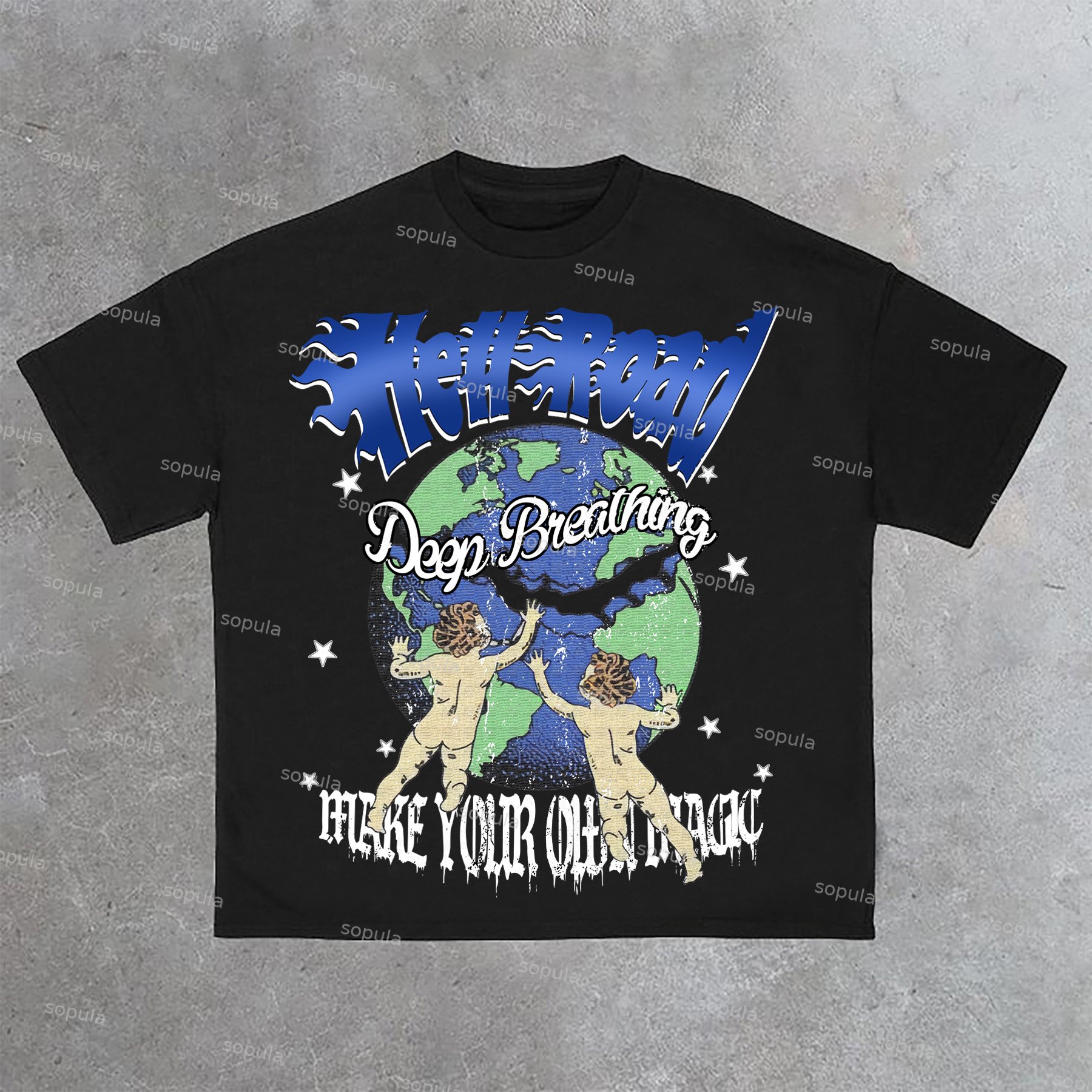 Hell Road Angel Print Surround Earth Graphics Cotton T-Shirt - SOPULA