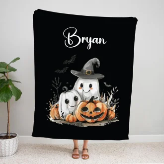 Personalized Blanket, Custom Blanket, Blanket for Kids, Custom Name Blanket, Halloween Blanket, Halloween Gift, Ghost Pumpkin Blanket