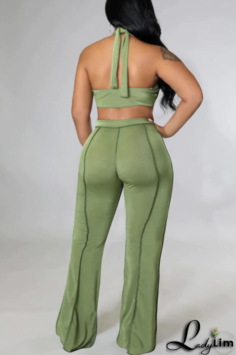 Black Sexy Solid Split Joint Backless Asymmetrical Halter Plus Size Two Pieces