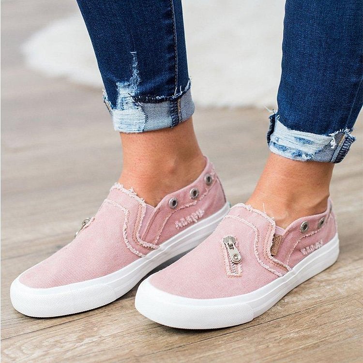 Women's Distressed Washed Canvas Flat Shoes