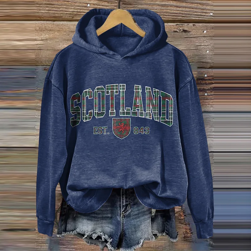 Women's Scotland Plaid Print Casual Hoodie