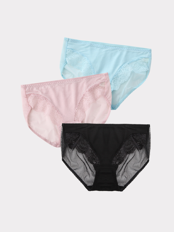 Lacey Gauze Sexy Silk Panties 3-Pack