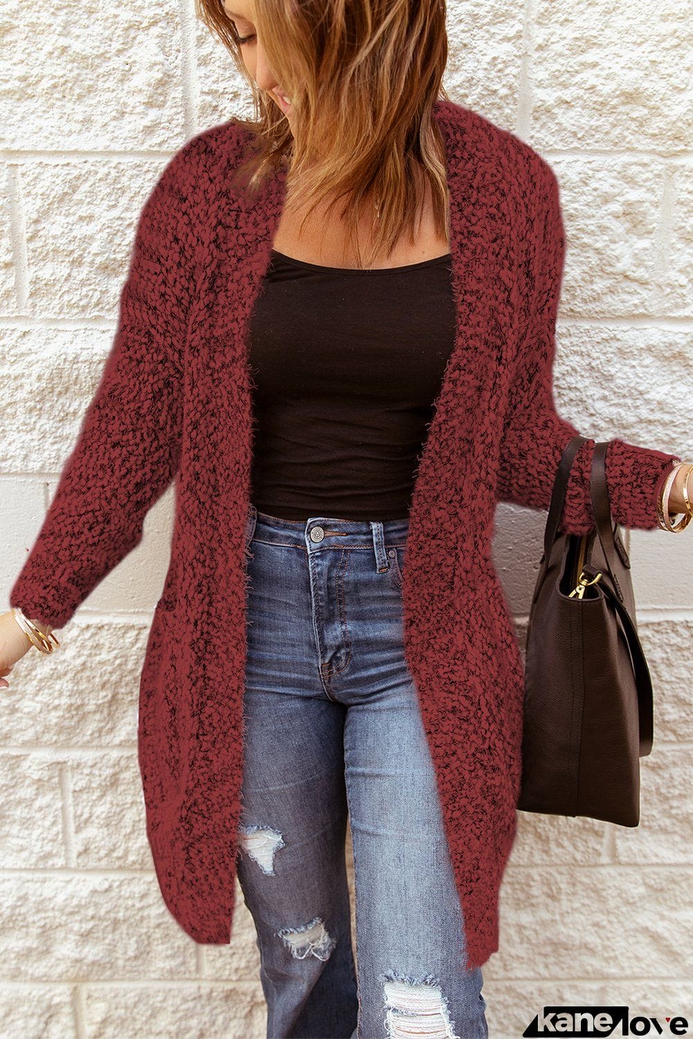 Red Fuzzy Knit Cardigan