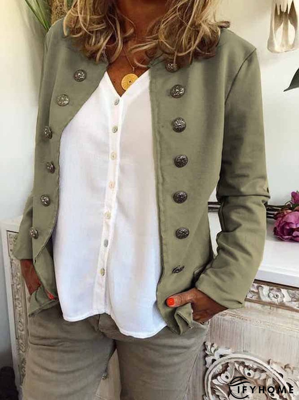 Buttoned Long Sleeve Jacket | IFYHOME