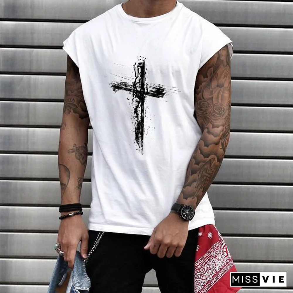 Round Neck Short Sleeve Christian Cross T-Shirt