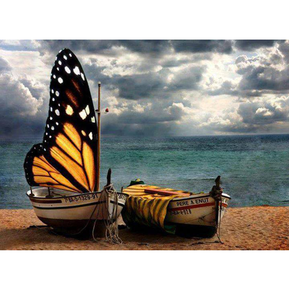 

40*30CM - Round Drill Diamond Painting - Butterfly Ship, 501 Original