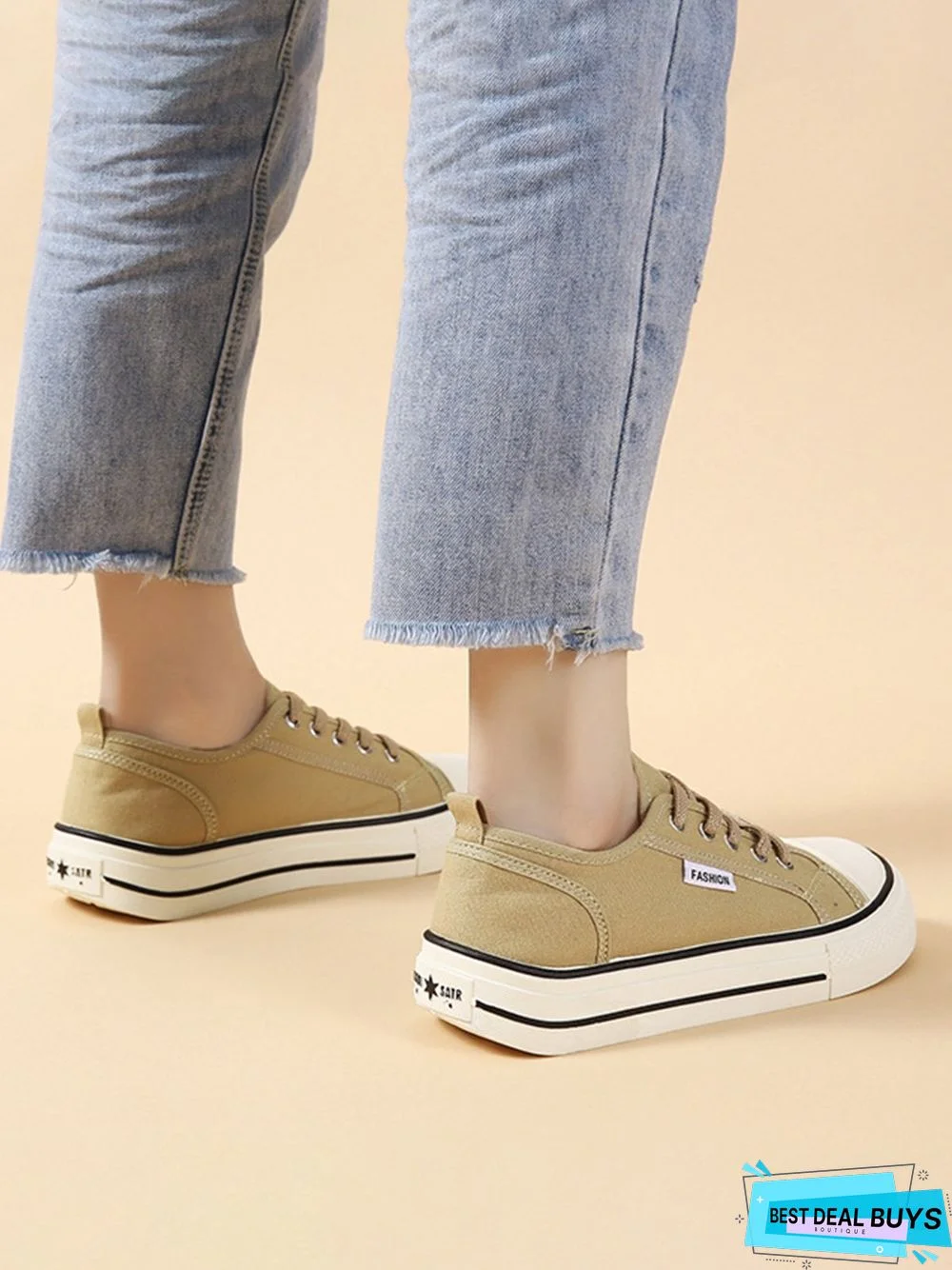 Casual Plain Color Split Joint Comfy Square Toe Lace-Up Canvas Shoes