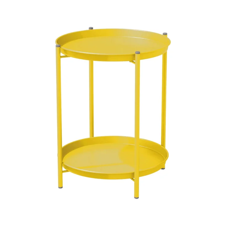 Steel Patio Side Table 2-Tier Weather Resistant Outdoor Round End Table
