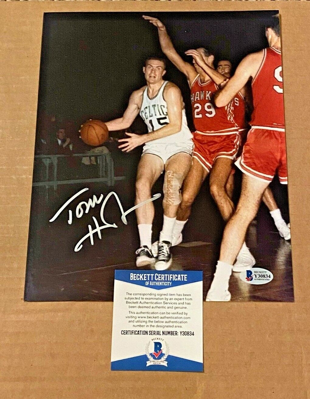 TOM HEINSOHN SIGNED BOSTON CELTICS 8X10 Photo Poster painting BECKETT CERTIFIED