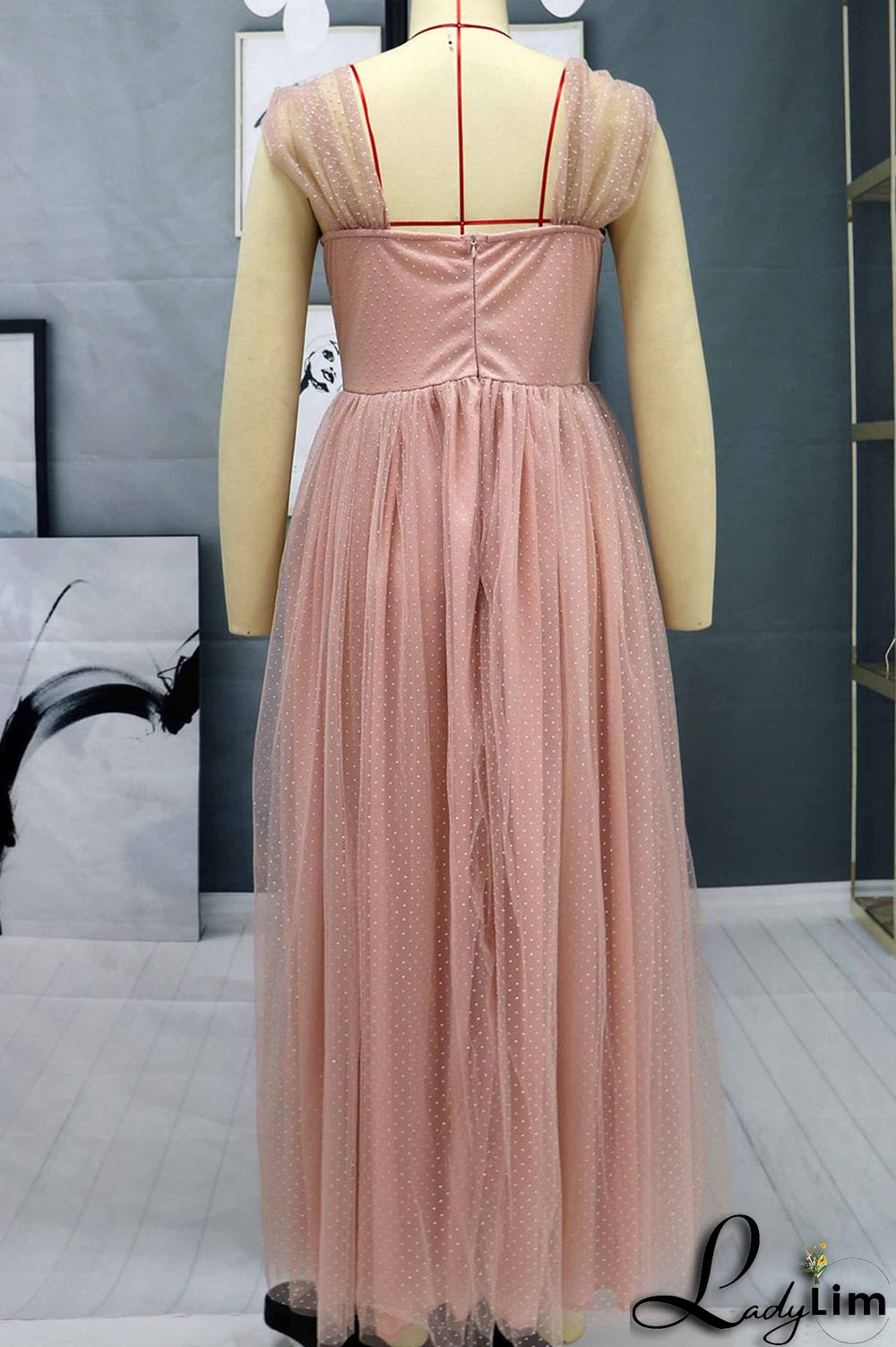 Apricot Sexy Elegant Solid Split Joint Strapless Evening Dress Dresses