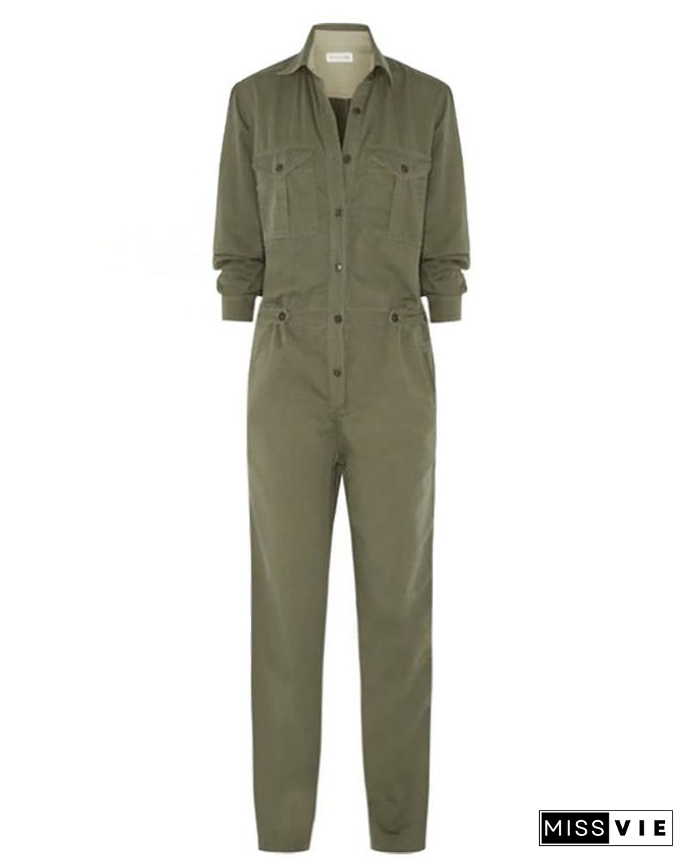 Solid Long Sleeve Cargo Jumpsuit P15177
