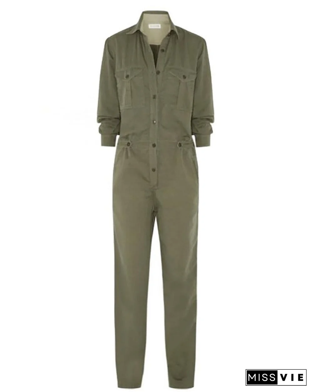 Solid Long Sleeve Cargo Jumpsuit P15177