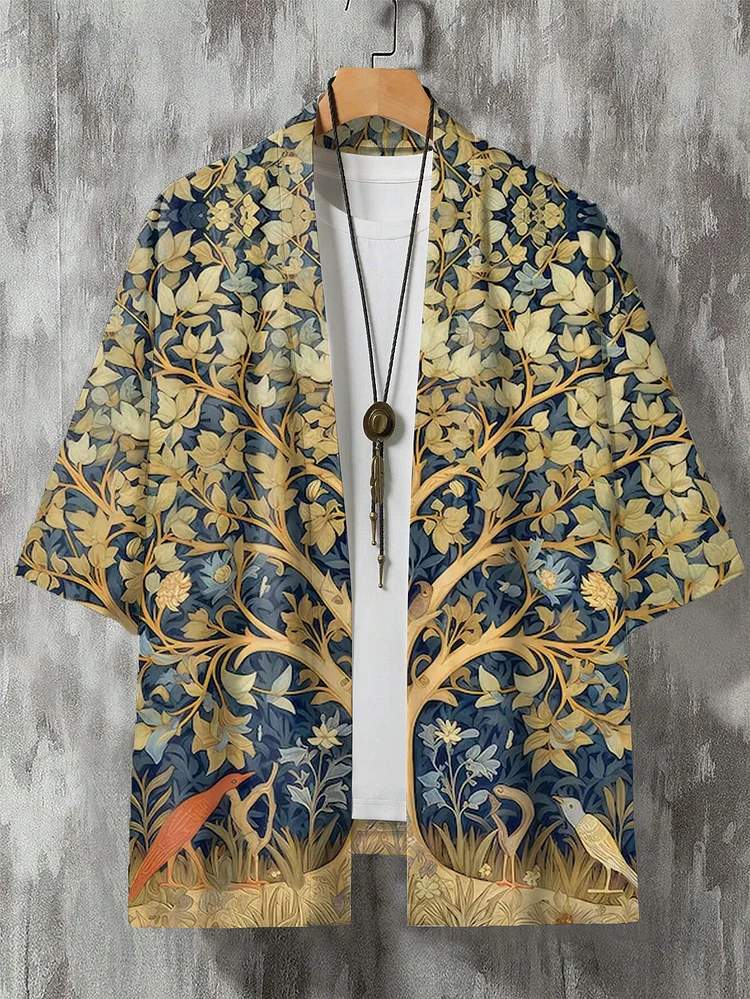 Men's Mystical Tree Of Life Watercolor Art Casual Kimono Cardigan