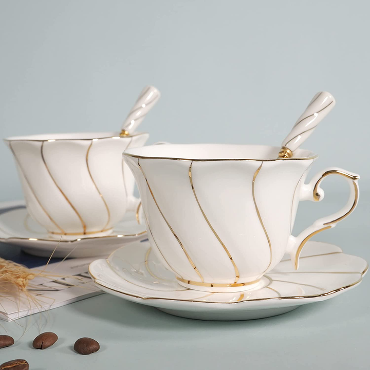 Gold-painted Ceramic Coffee Cups And Saucers-cappuccino Cups,latte Cup - Appledas