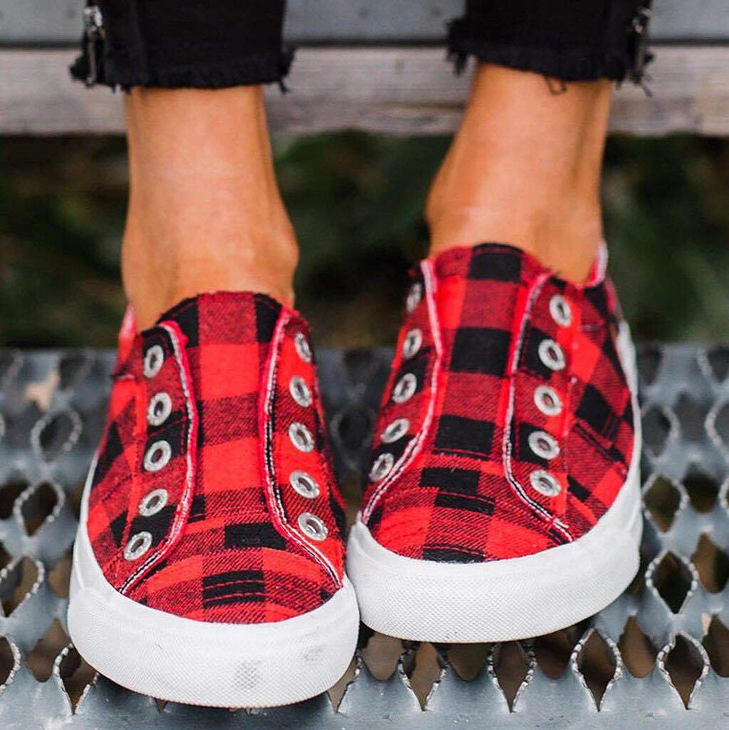 2022 New Arrival Plaid Slip-On Round Toe Flat Sneakers