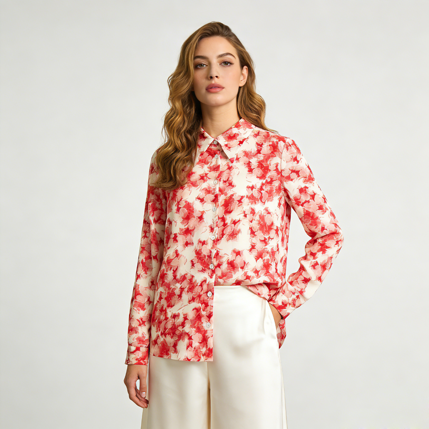 Print Silk Blouse For Work Long Sleeves REAL SILK LIFE