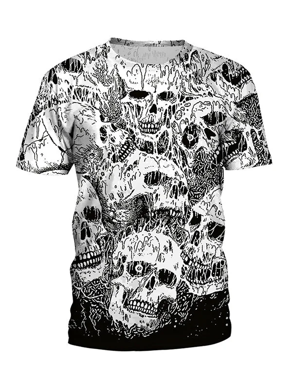 Skull 3d Printed Round Neck Loose T-shirt