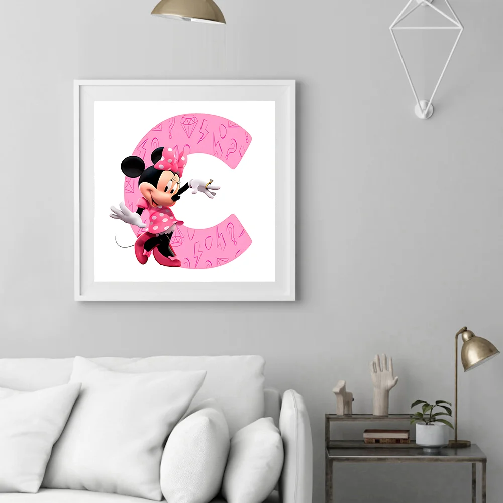 Full Round Diamond Painting 30*30cm - Letter C With Mickey Mouse