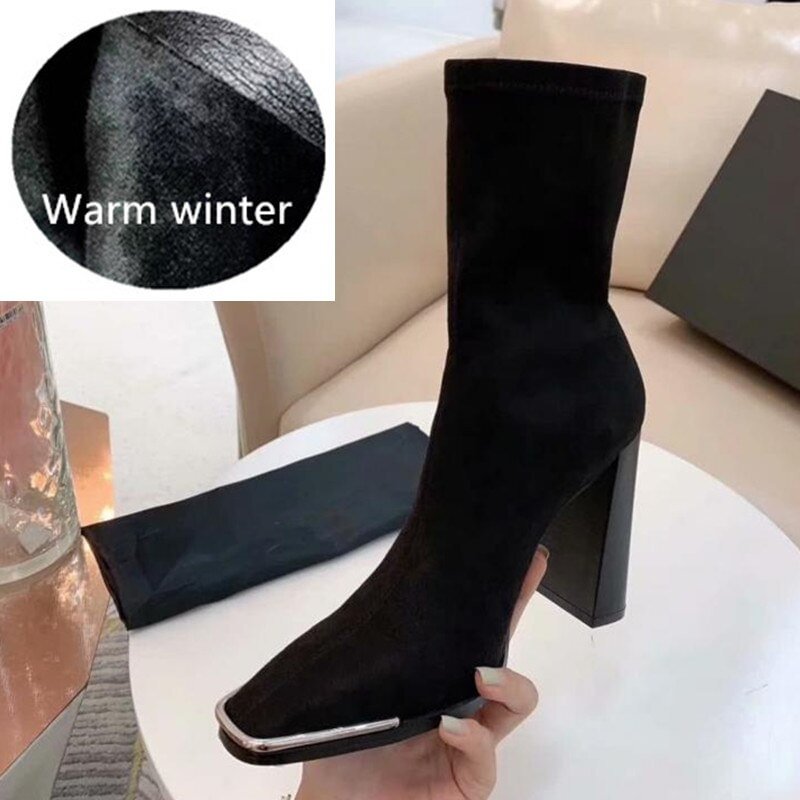 Star style Suede Women motorcycle boots Comfortable Thick heeled office lady Shoes Autumn Winter Warm High heels Ankle boots